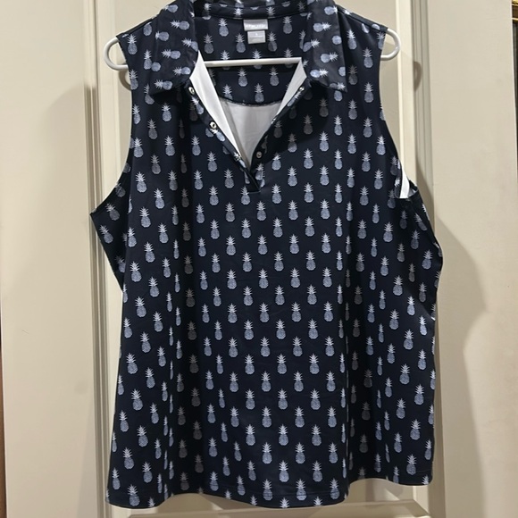 NWOT Chico’s zenergy Pineapple Print 1/4snap collar sleeveless top size 16/18(3) - Picture 1 of 8